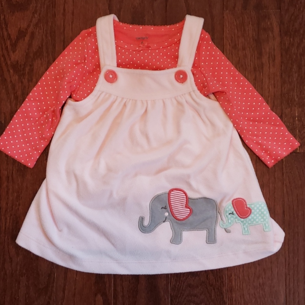 Carter's baby girl pink fleece elephant dress🐘